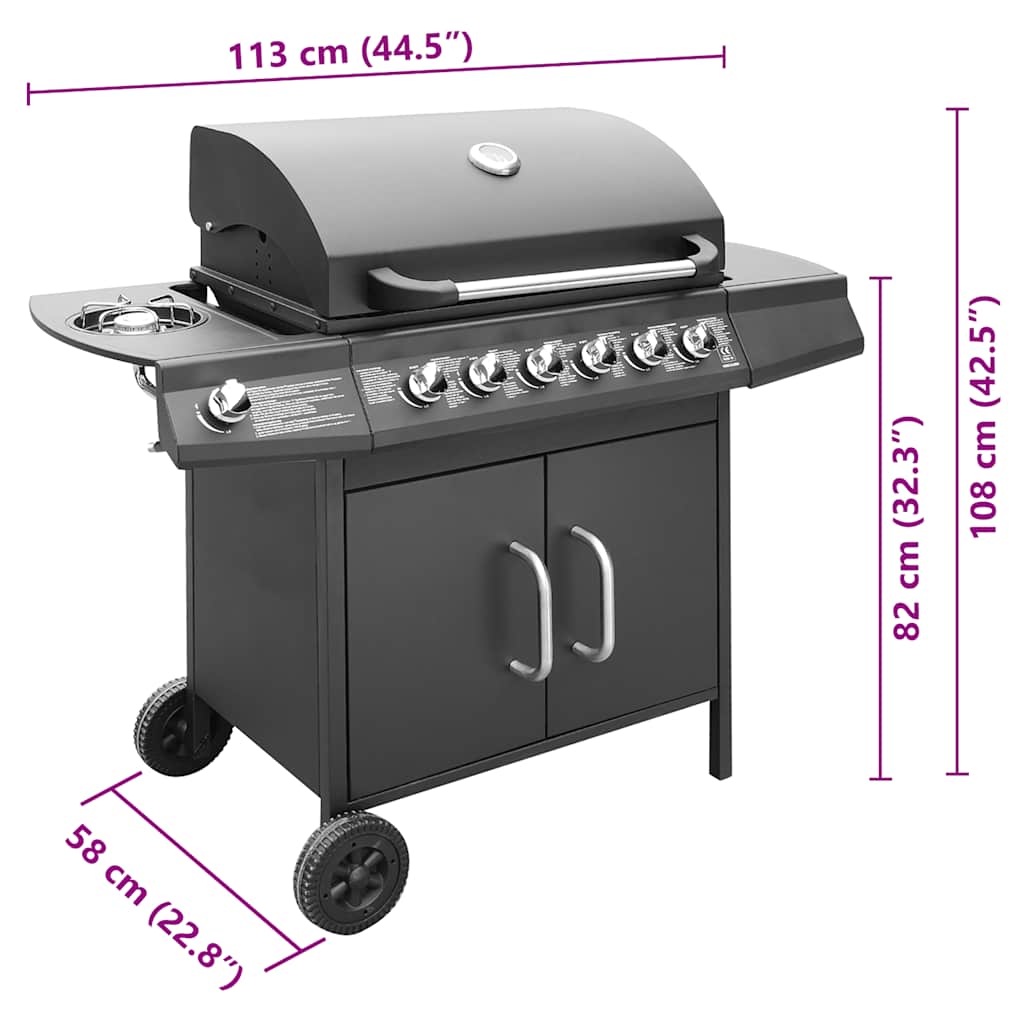Barbecue e Griglia a Gas 6+1 Fornelli Nero