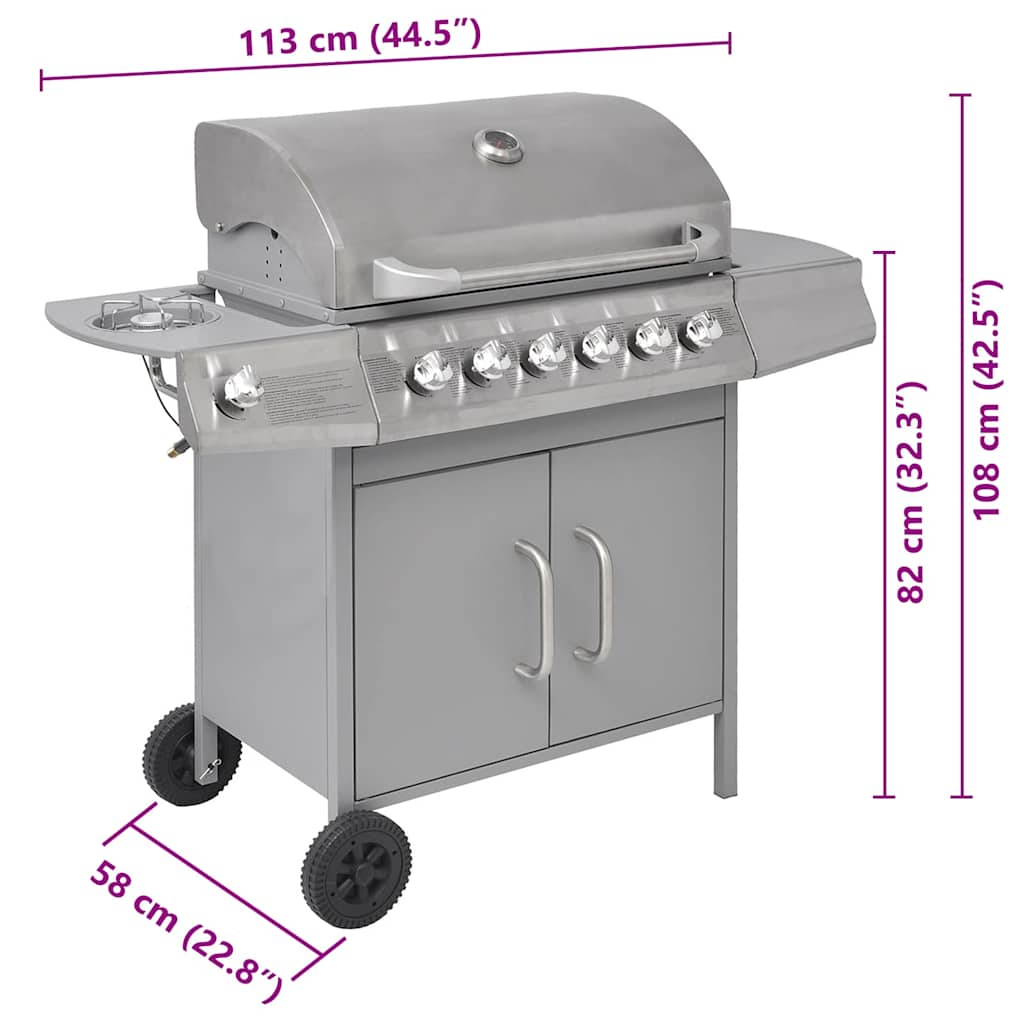 Barbecue a gas in acciaio con 6+1 fornelli, 133 cm
