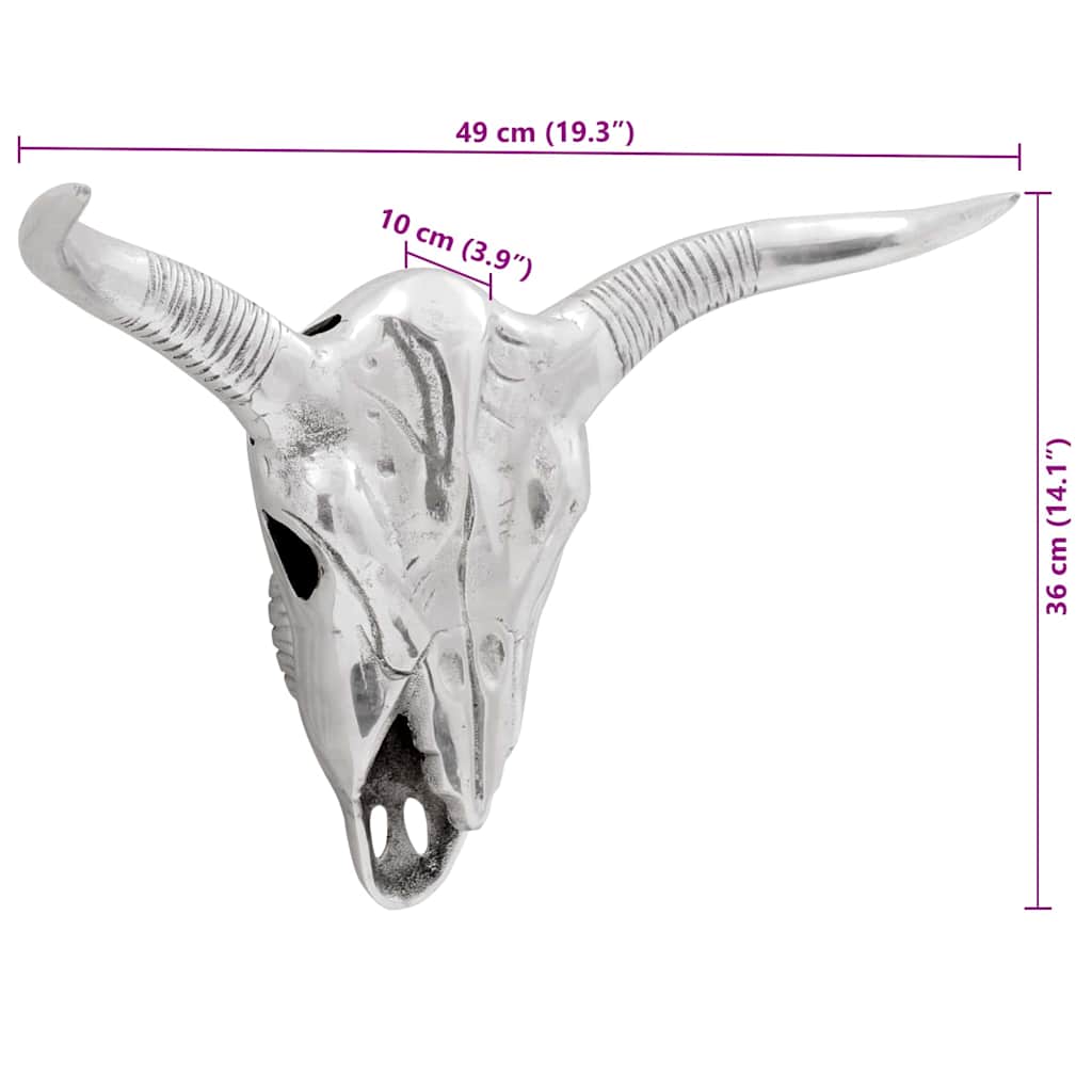 Teschio di toro Argento 49 x 10 x 36 cm Alluminio