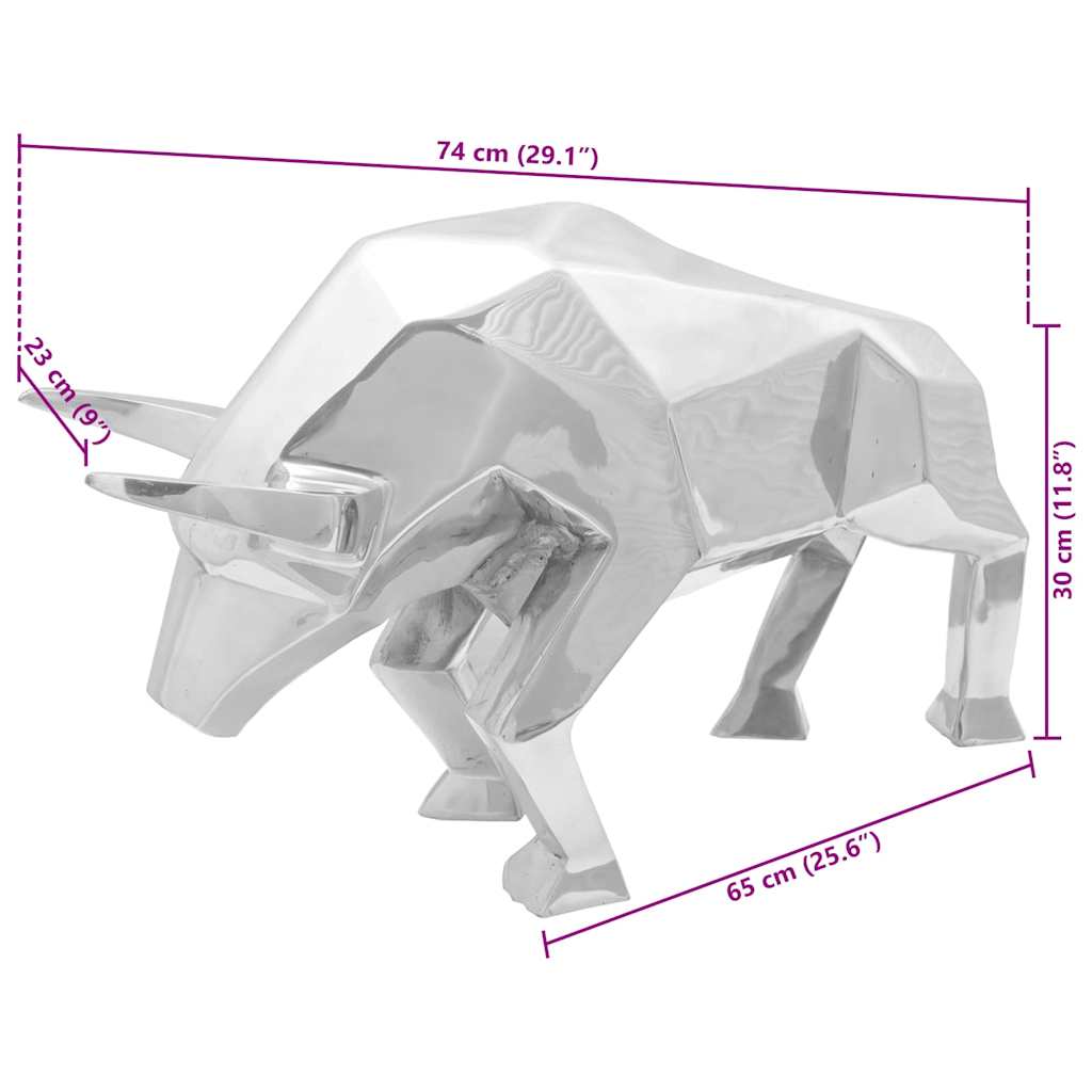 Scultura di toro Argento 74 x 23 x 30 cm Alluminio