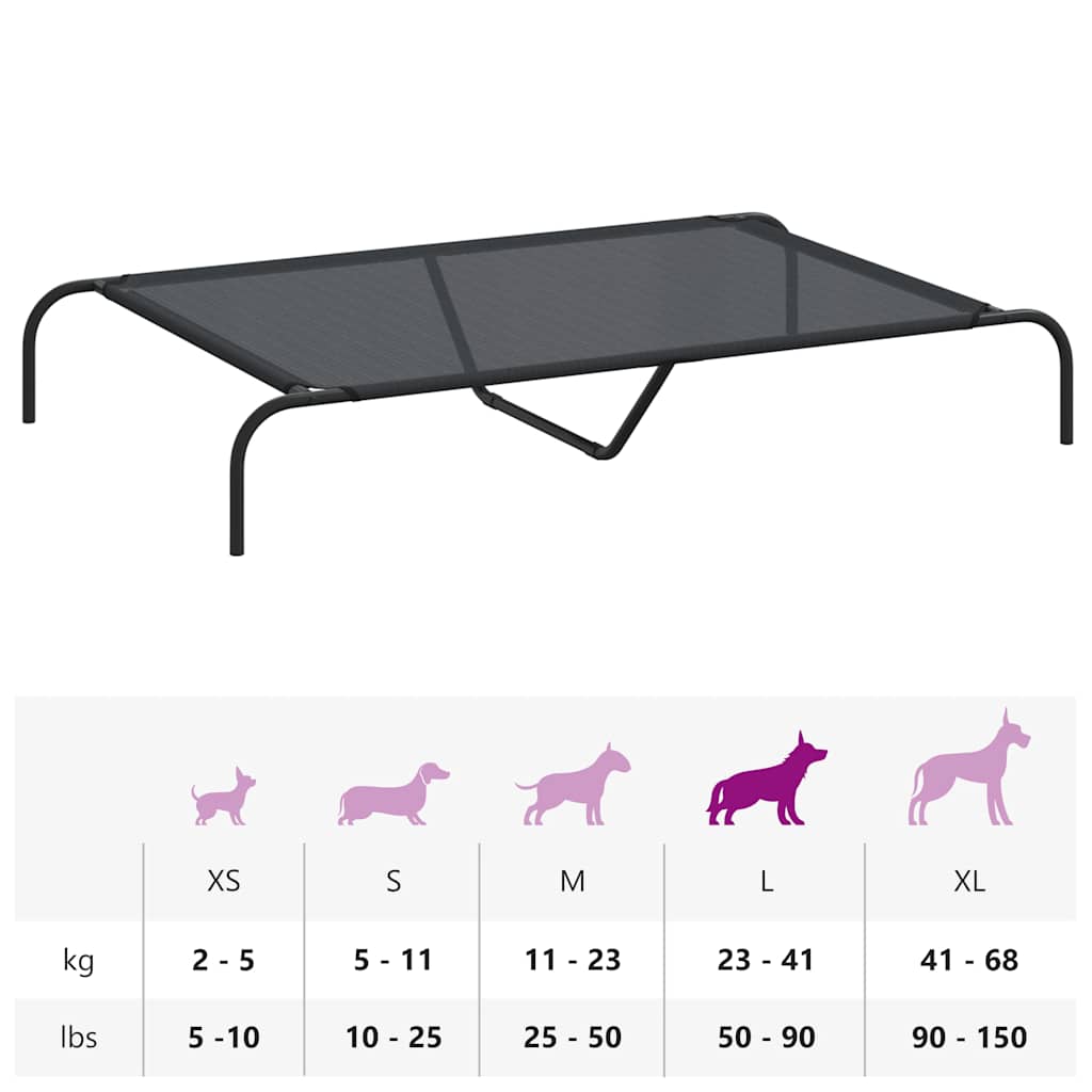 Cuccia per Cani Rialzata Nera 130x80x20 cm Textilene e Acciaio