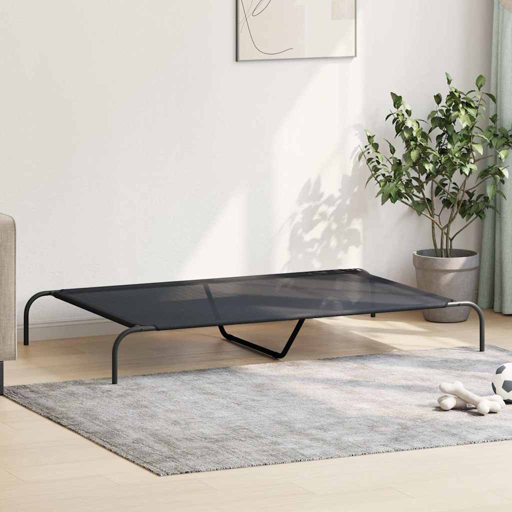 Cuccia per Cani Rialzata Nera 150x90x20 cm Textilene e Acciaio