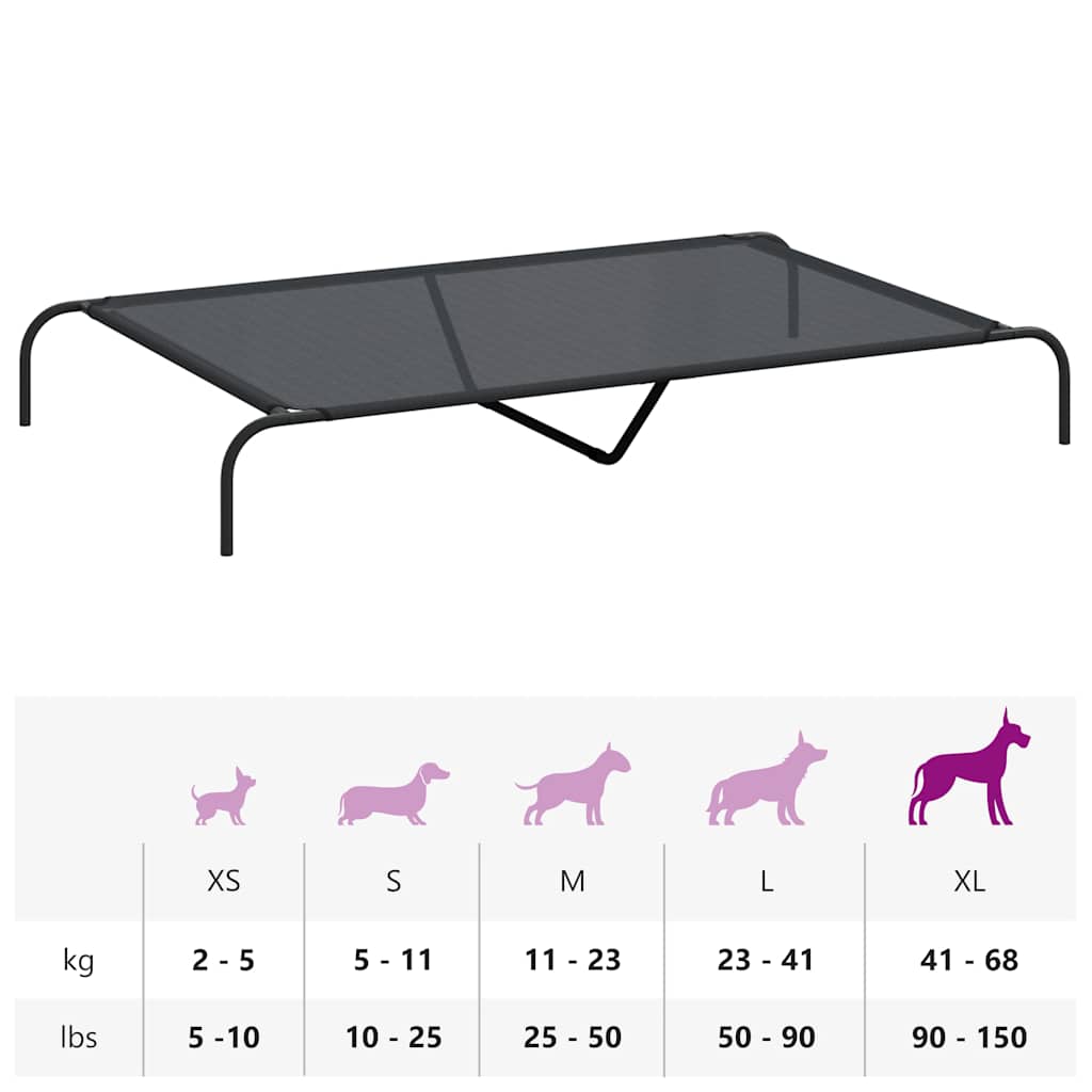 Cuccia per Cani Rialzata Nera 150x90x20 cm Textilene e Acciaio