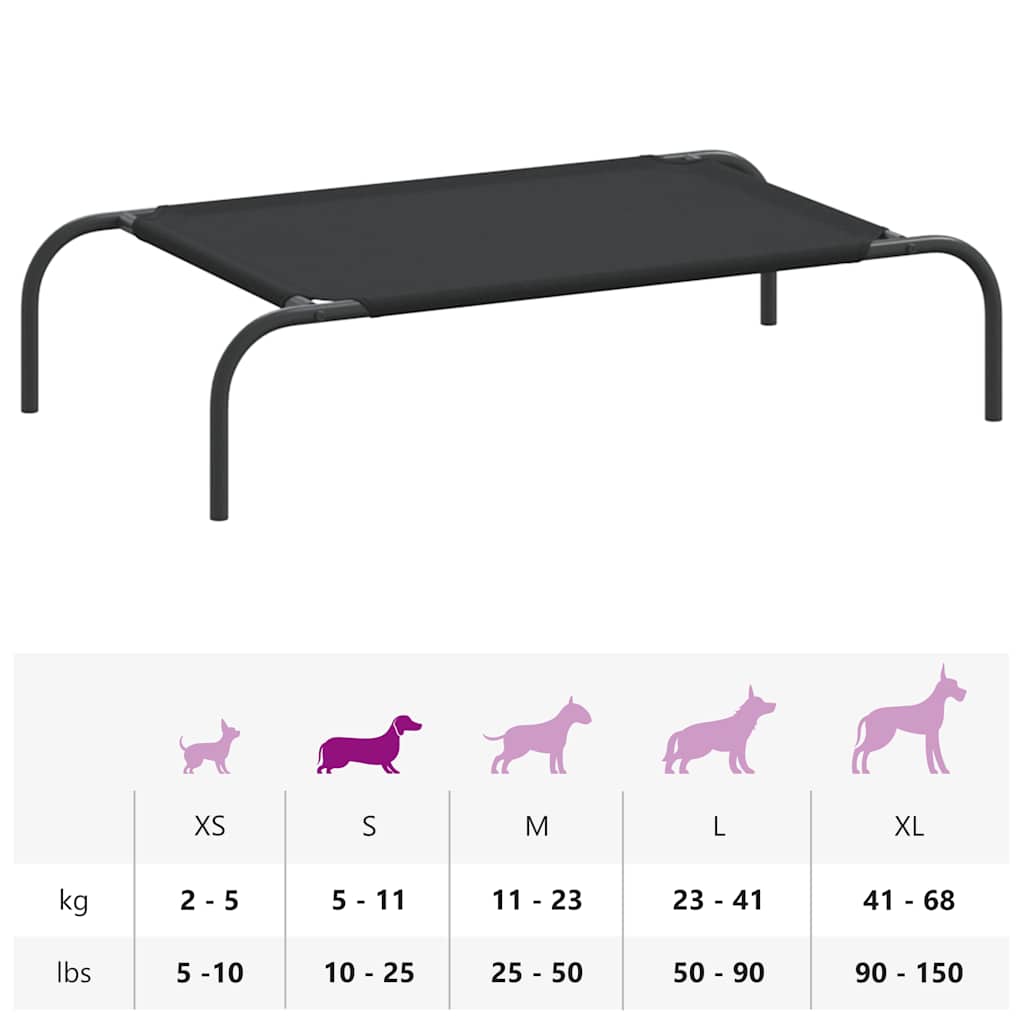 Cuccia per Cani Rialzata Nera 90x50x20 cm Tela Oxford e Acciaio