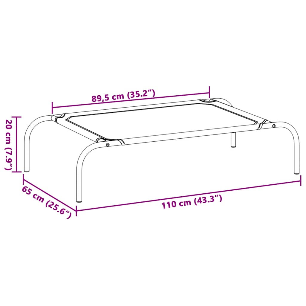 Cuccia per Cani Rialzata Nera 110x65x20cm Tela Oxford e Acciaio