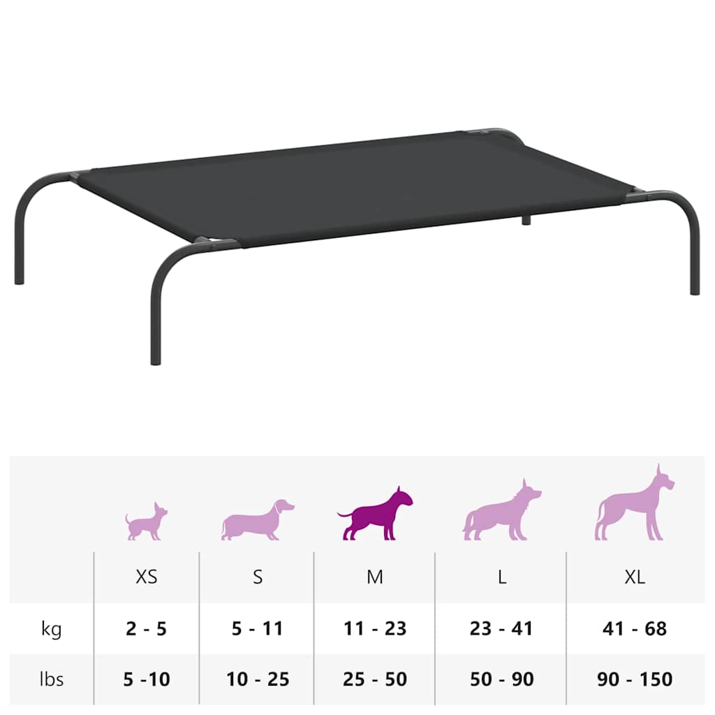 Cuccia per Cani Rialzata Nera 110x65x20cm Tela Oxford e Acciaio