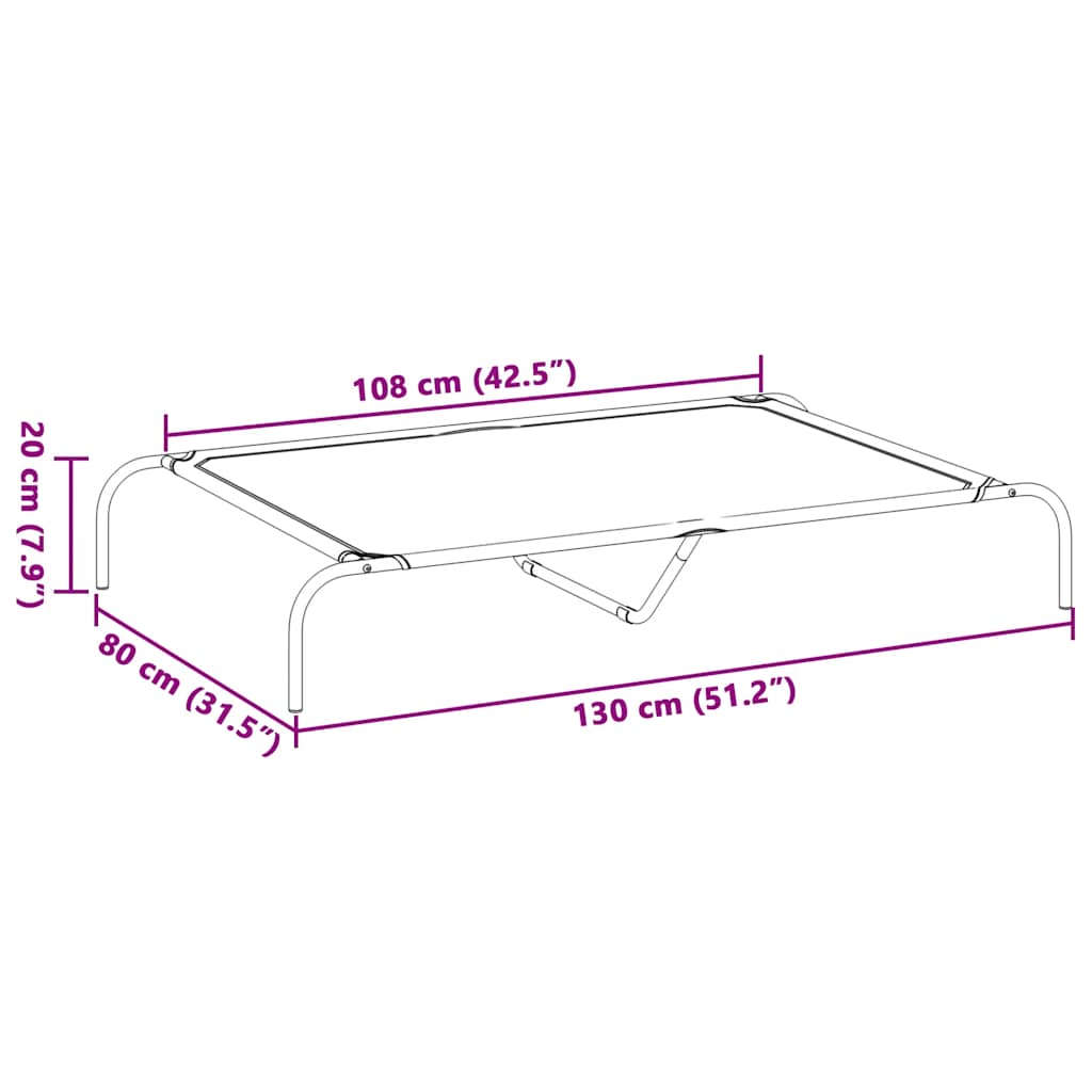 Cuccia per Cani Rialzata Nera 130x80x20cm Tela Oxford e Acciaio
