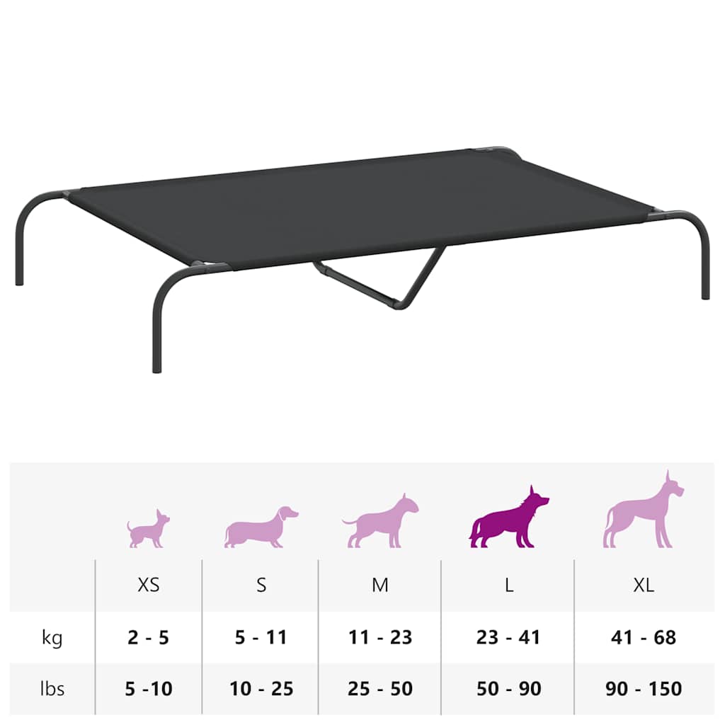 Cuccia per Cani Rialzata Nera 130x80x20cm Tela Oxford e Acciaio