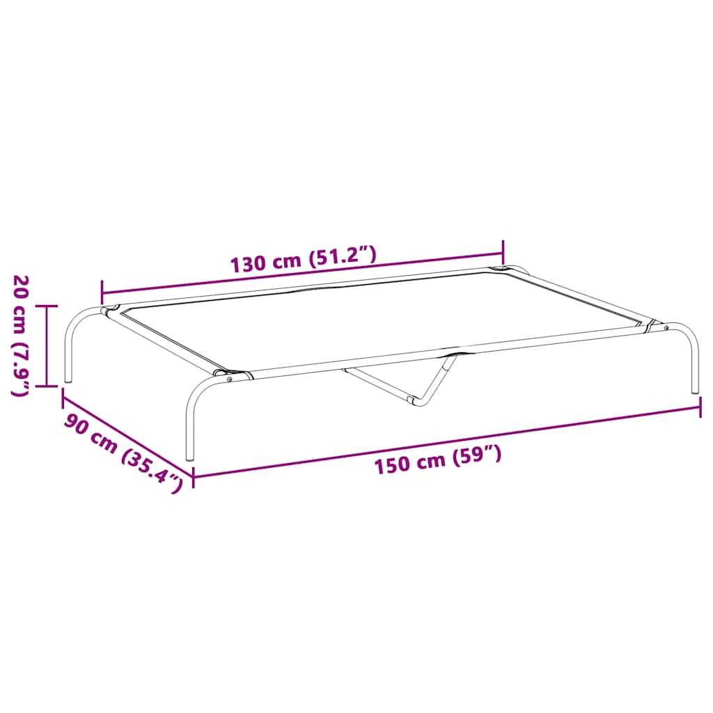 Cuccia per Cani Rialzata Nera 150x90x20cm Tela Oxford e Acciaio