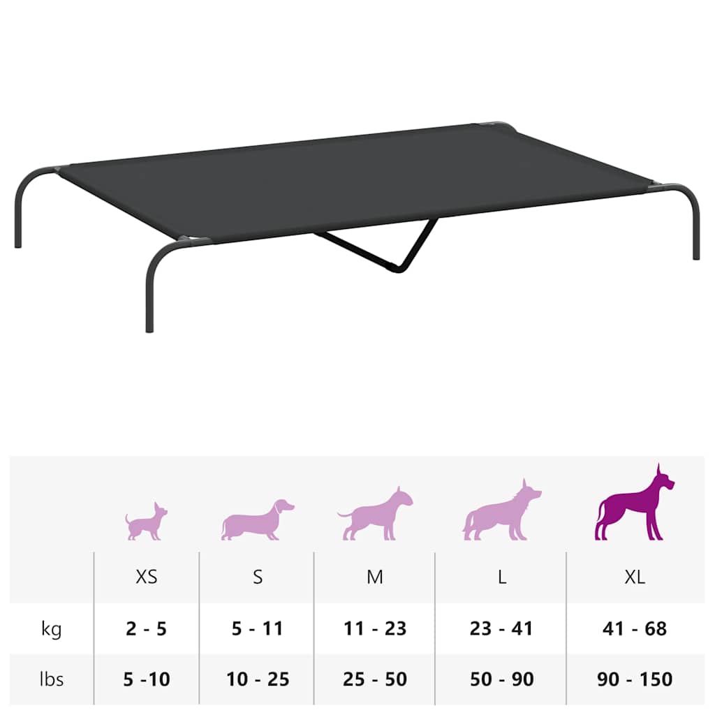 Cuccia per Cani Rialzata Nera 150x90x20cm Tela Oxford e Acciaio