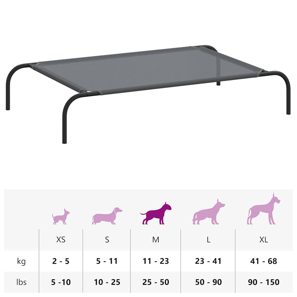 Cuccia per Cani Rialzata Grigia 110x65x20cm Textilene e Acciaio