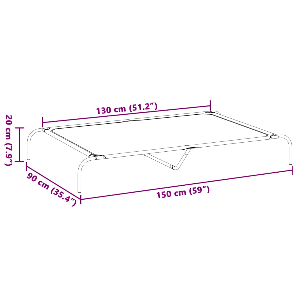 Cuccia per Cani Rialzata Grigia 150x90x20cm Textilene e Acciaio