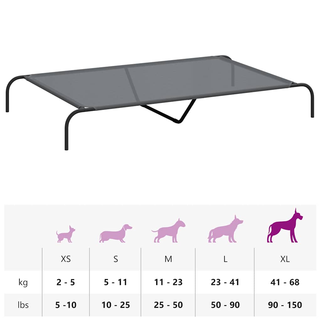 Cuccia per Cani Rialzata Grigia 150x90x20cm Textilene e Acciaio