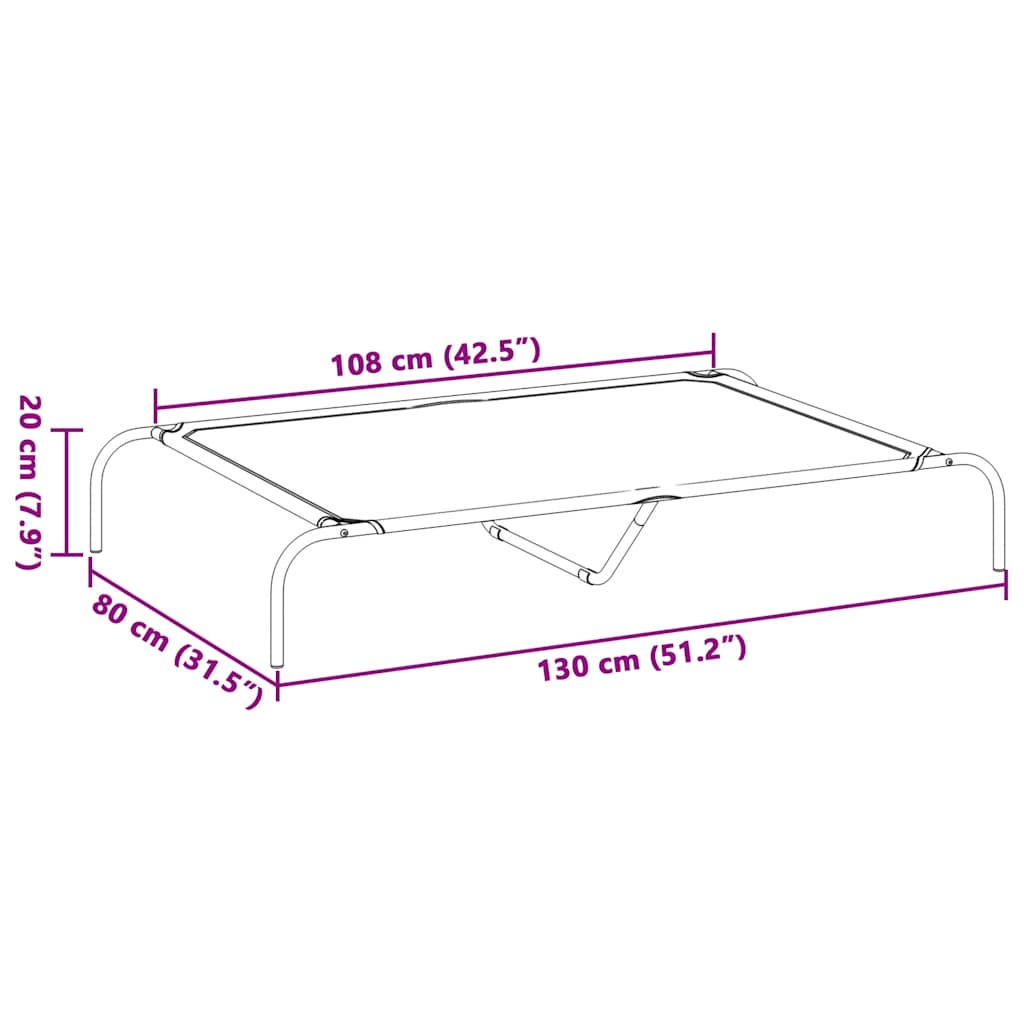 Cuccia per Cani Rialzata Grigia 130x80x20cm Tela Oxford/Acciaio