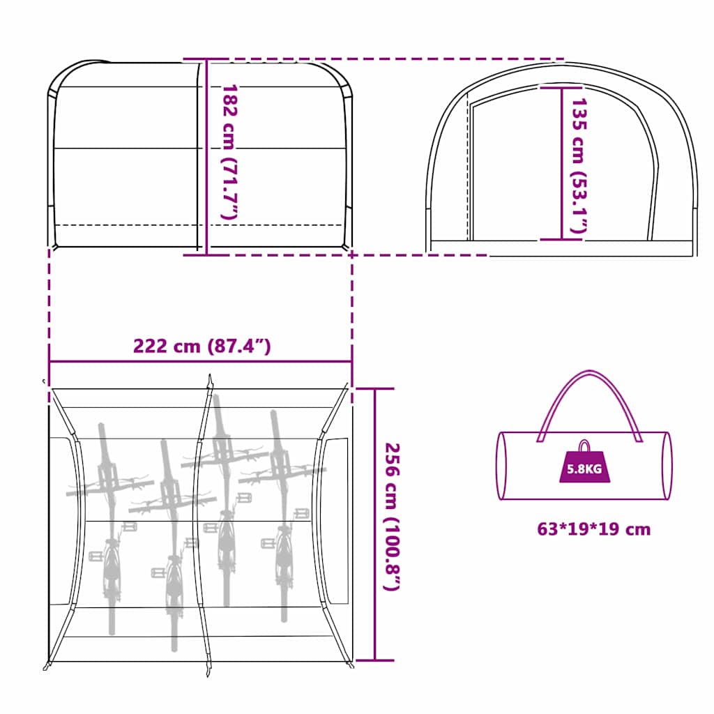 Tenda porta biciclette Grigio e arancione 256 x 222 x 182 cm
