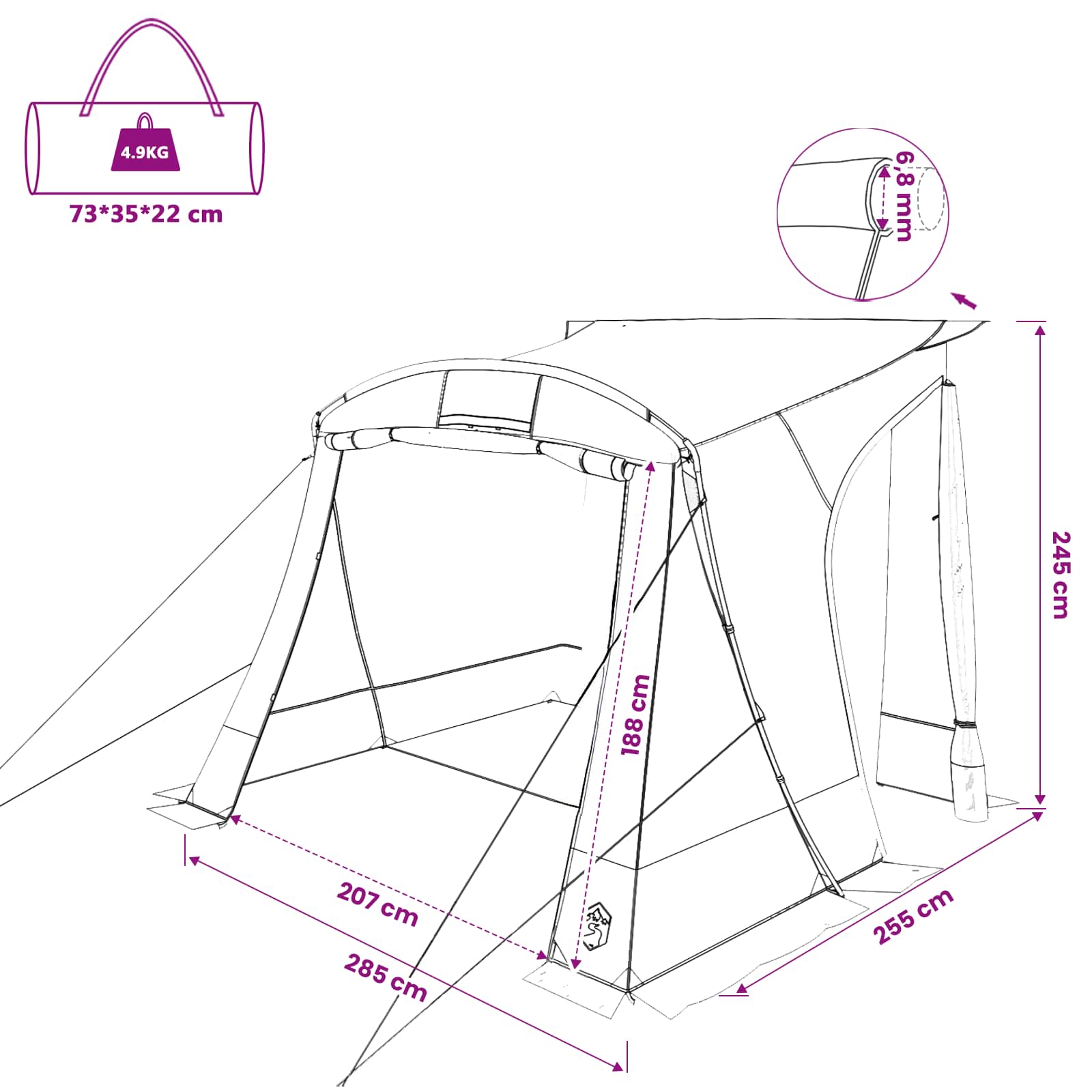 Tenda per portellone posteriore Verde 285 x 255 x 245 cm