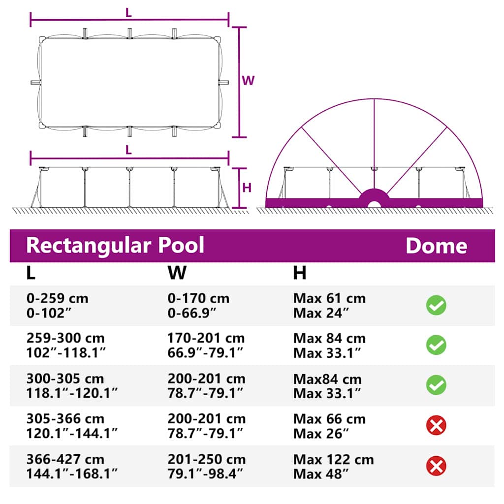 Dome Piscina 405 x 405 x 192 cm PVC Trasparente