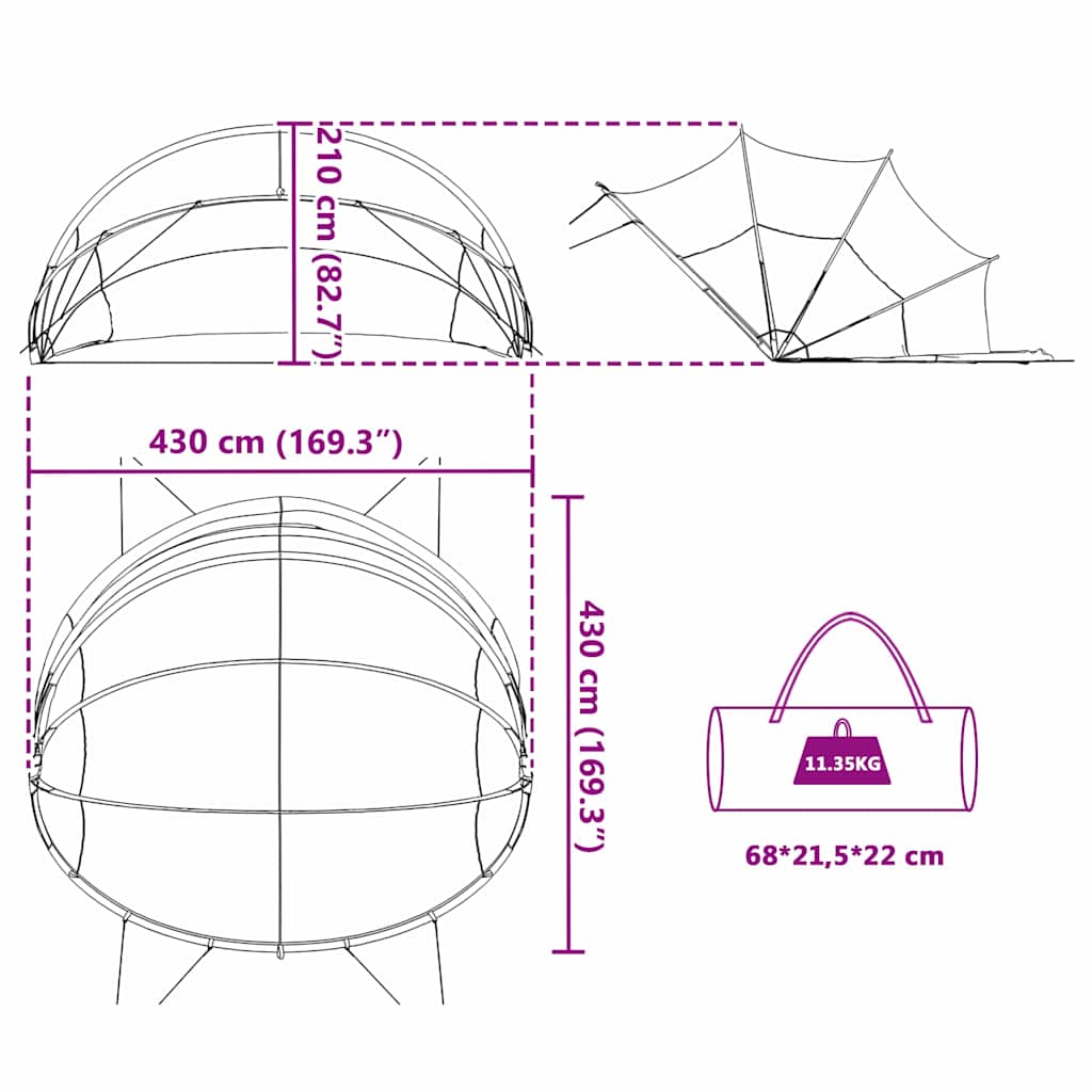 Dome Piscina 430 x 430 x 210 cm Nero