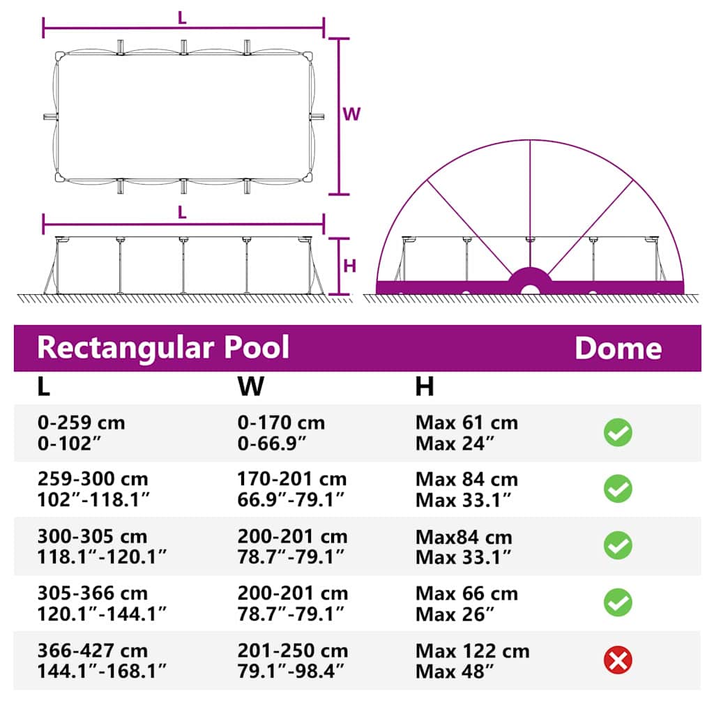 Dome Piscina 430 x 430 x 210 cm Nero