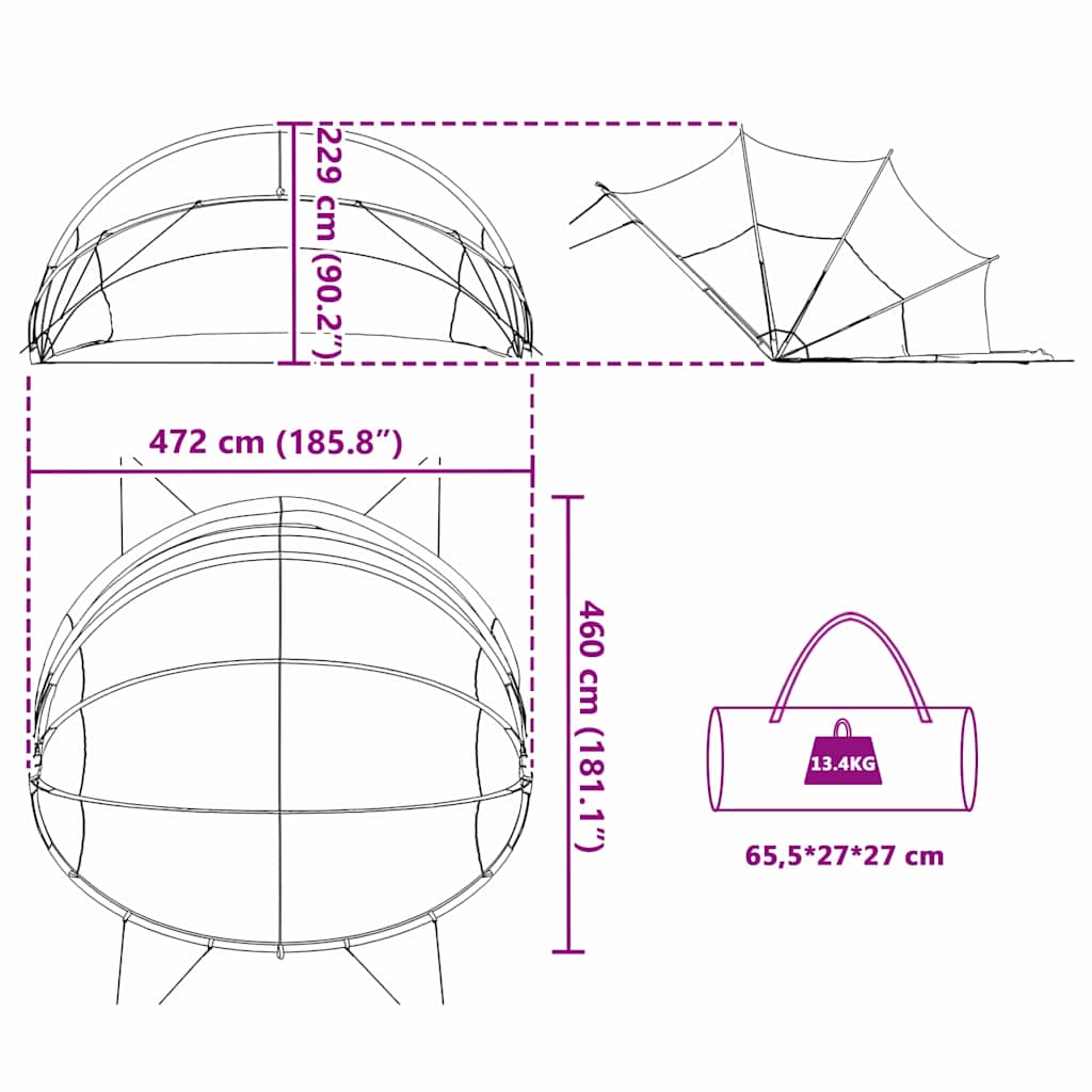 Dome Piscina 472 x 460 x 229 cm Nero