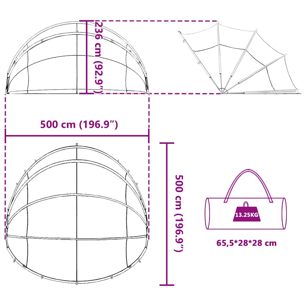 Dome Piscina 500 x 500 x 236 cm Grigio e arancione