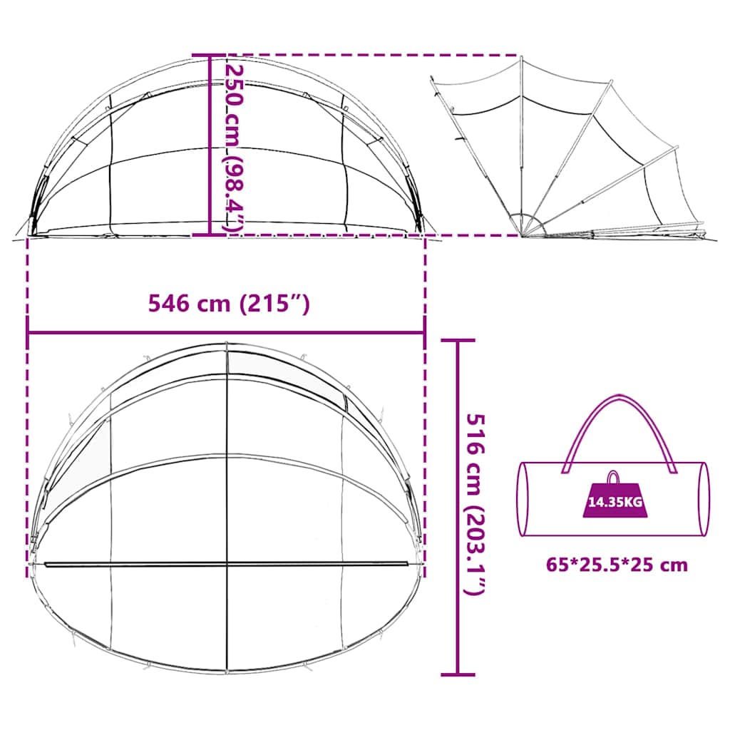 Dome Piscina 546 x 516 x 250 cm Nero