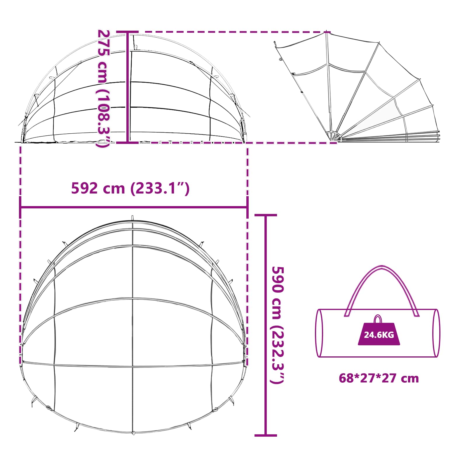 Dome Piscina 592 x 590 x 275 cm