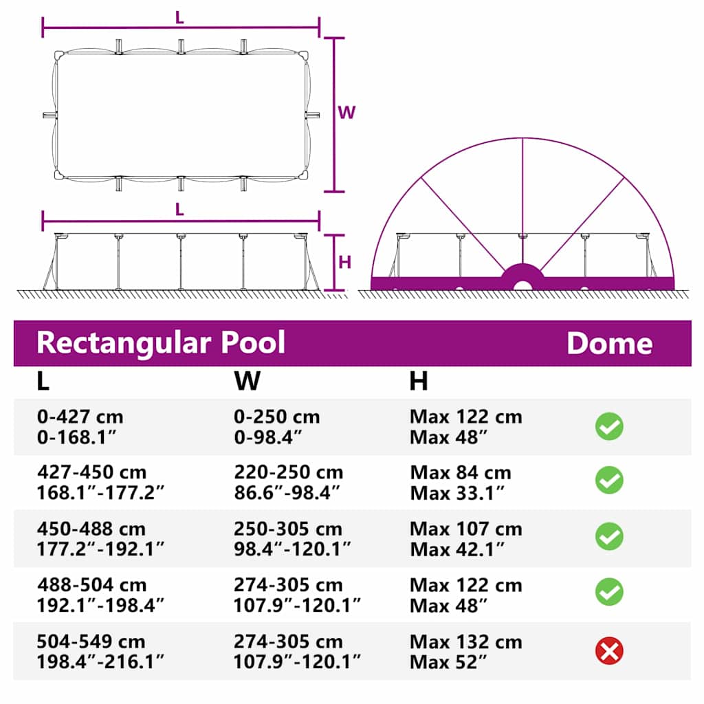 Dome Piscina 592 x 590 x 275 cm PVC Trasparente