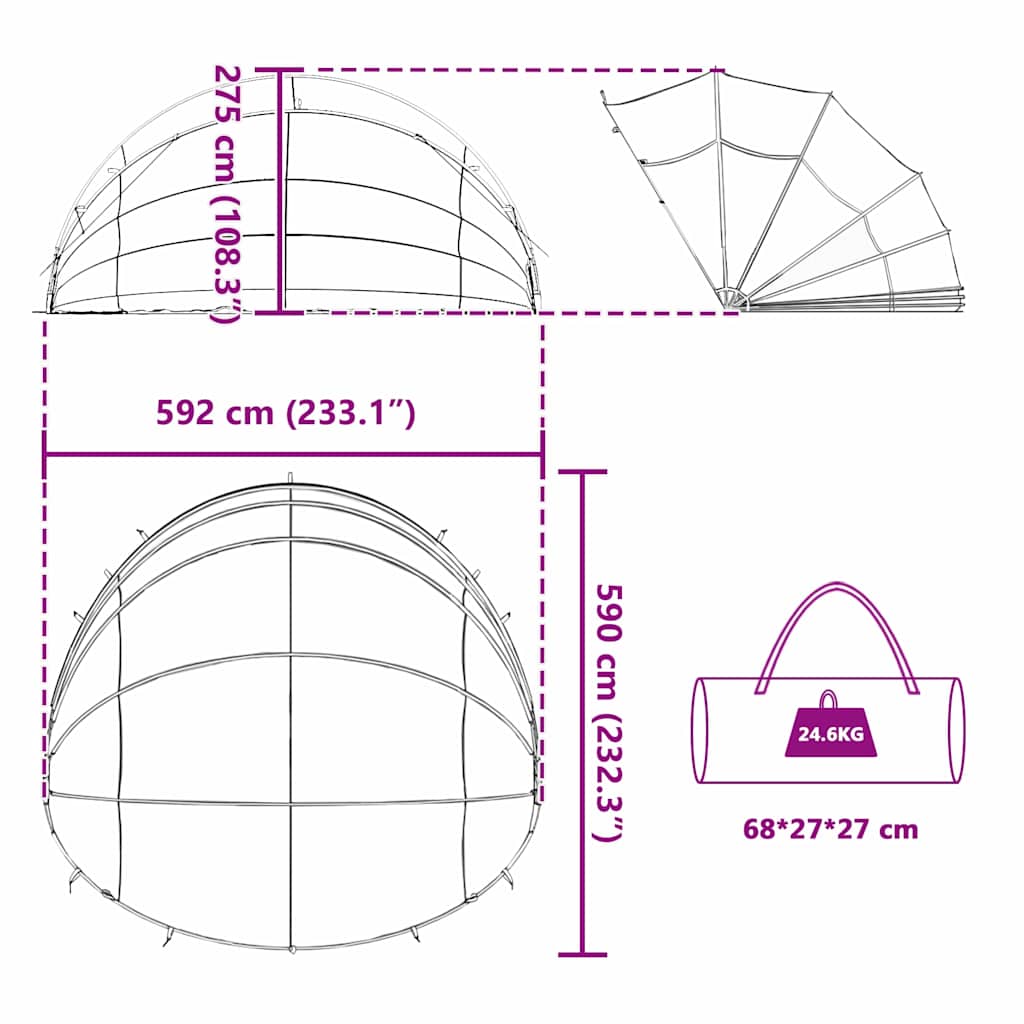 Dome Piscina 592 x 590 x 275 cm Nero