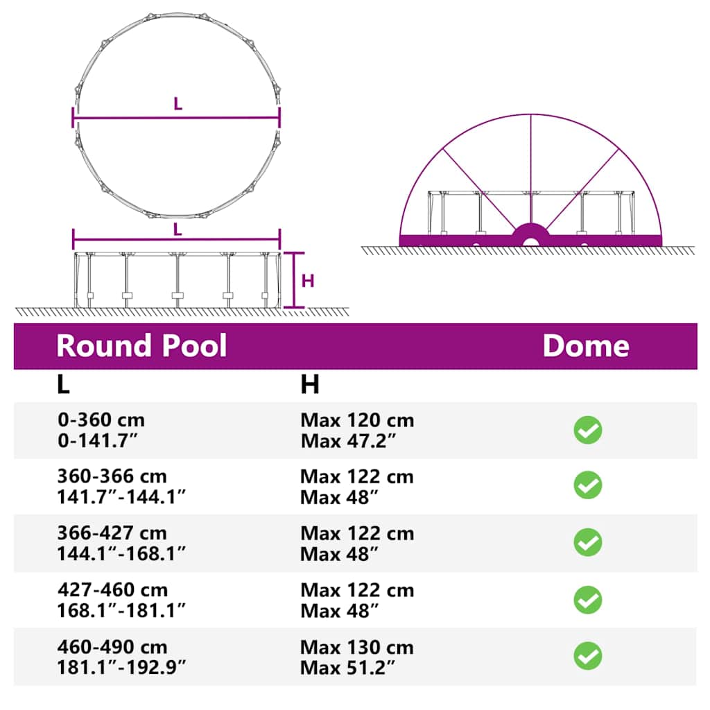 Dome Piscina 592 x 590 x 275 cm Nero