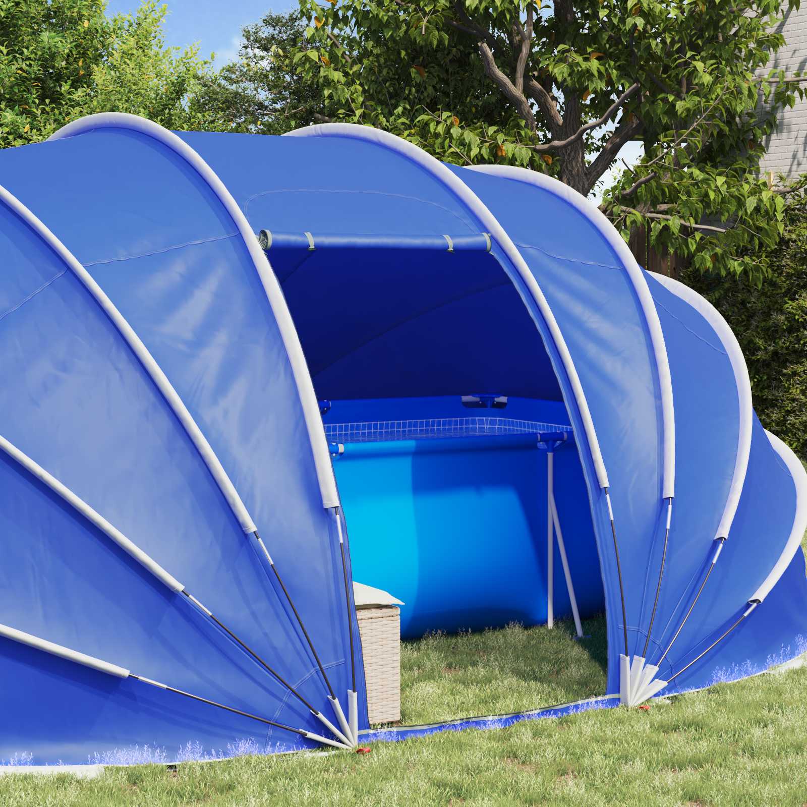 Tenda da piscina a cupola 538 x 440 x 204 cm Blu Azzurro