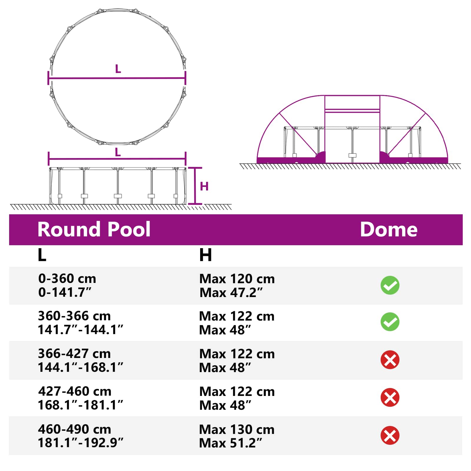 Tenda da piscina a cupola 538 x 440 x 204 cm
