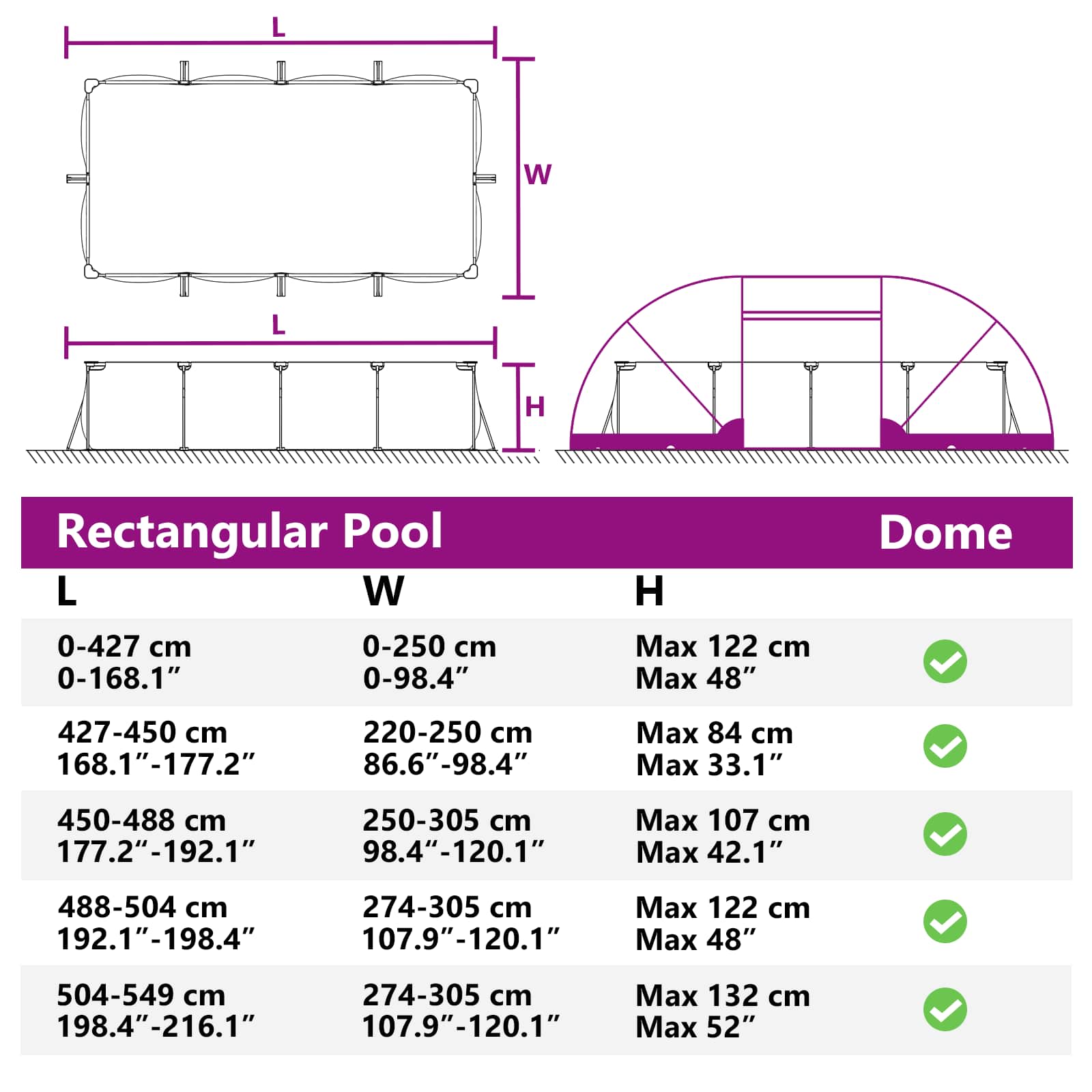 Tenda da piscina a cupola 538 x 440 x 204 cm