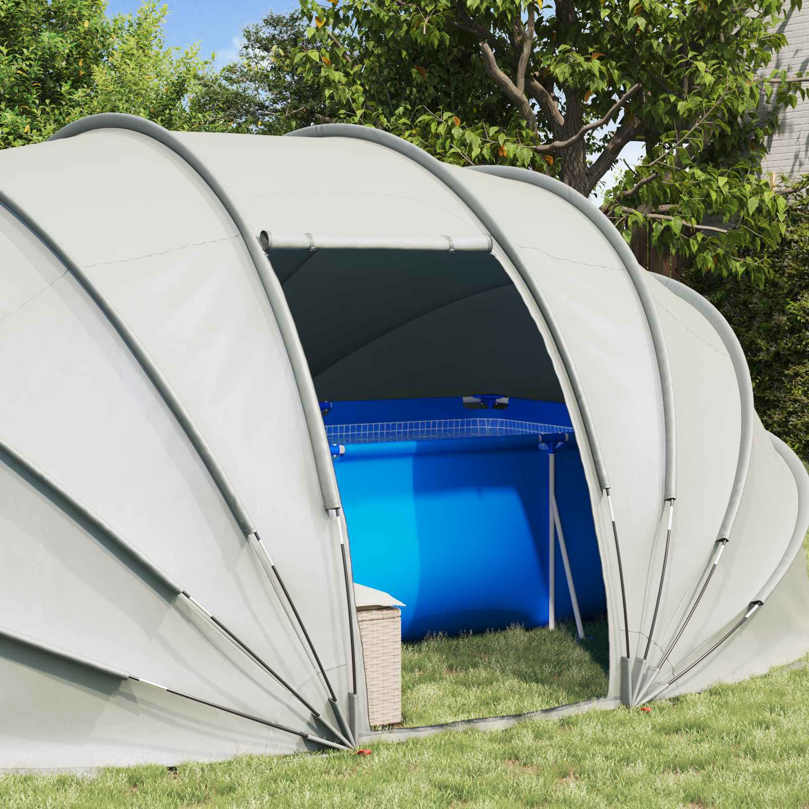 Tenda da piscina a cupola 538 x 440 x 204 cm Grigio