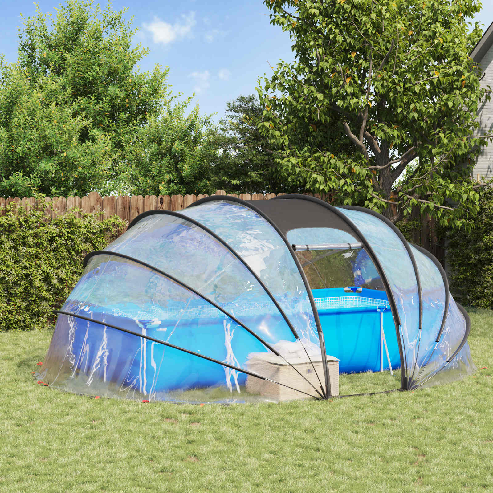 Tenda da piscina a cupola 538 x 440 x 204 cm PVC Trasparente
