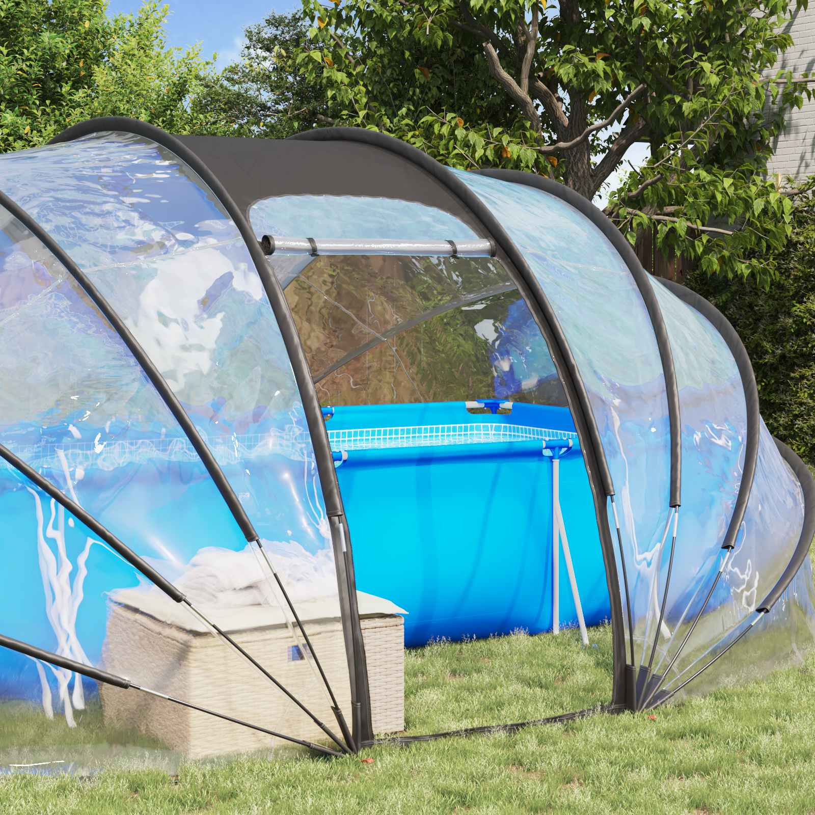 Tenda da piscina a cupola 538 x 440 x 204 cm PVC Trasparente