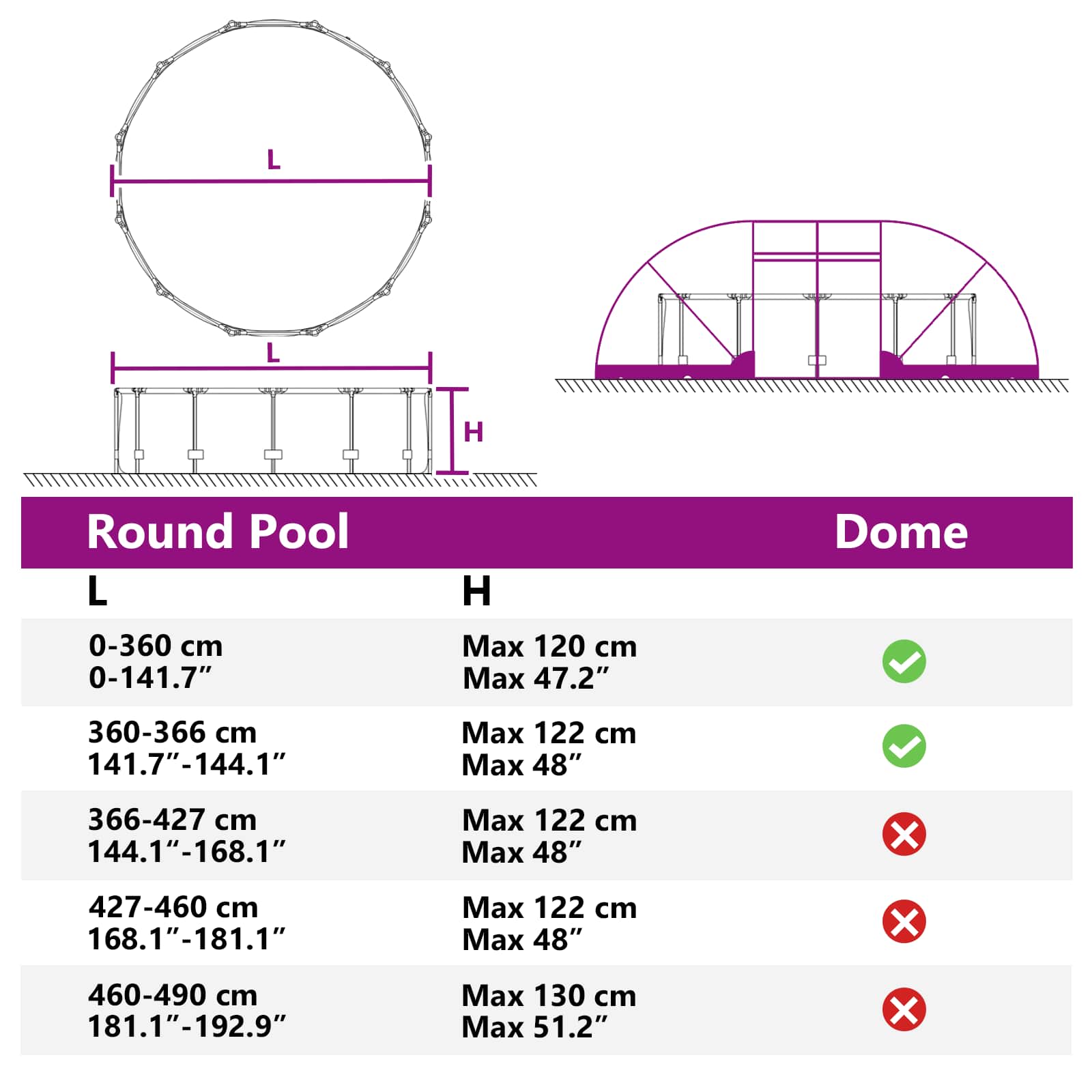 Tenda da piscina a cupola 640 x 432 x 205 cm