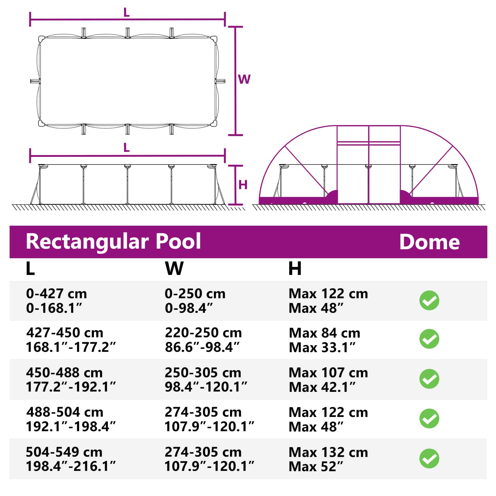 Tenda da piscina a cupola 640 x 432 x 205 cm