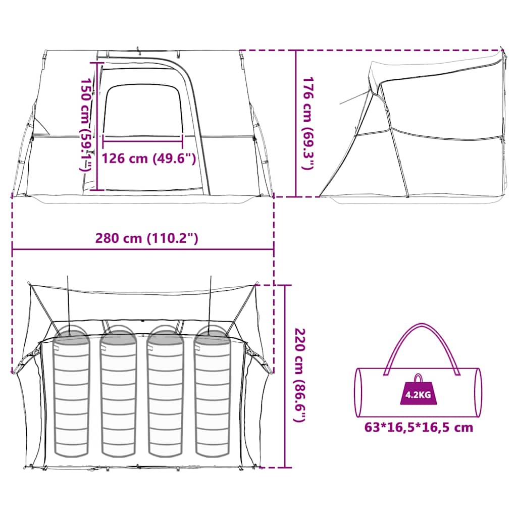 Tenda interna Grigio e arancione 280 x 220 x 176 cm taffetà