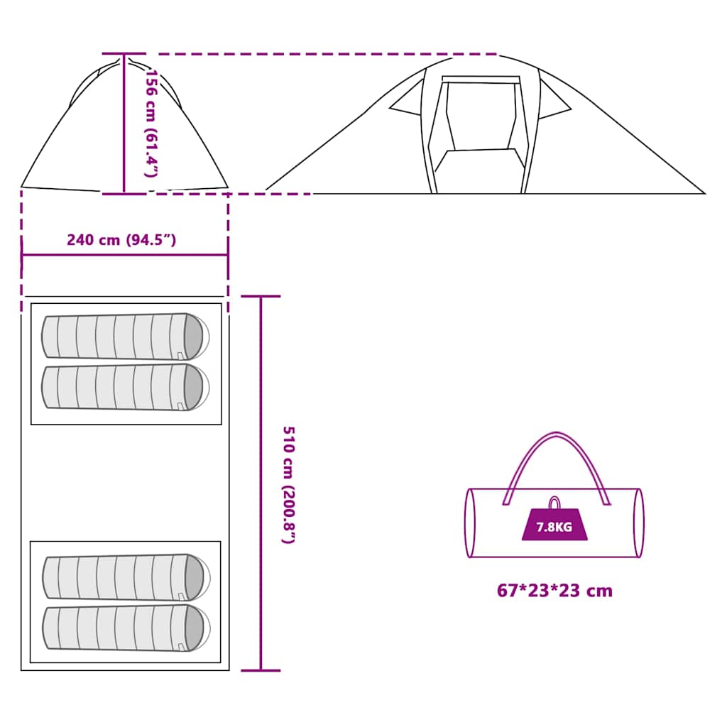 Tenda tunnel 4 persona Grigio e arancione taffetà Impermeabile