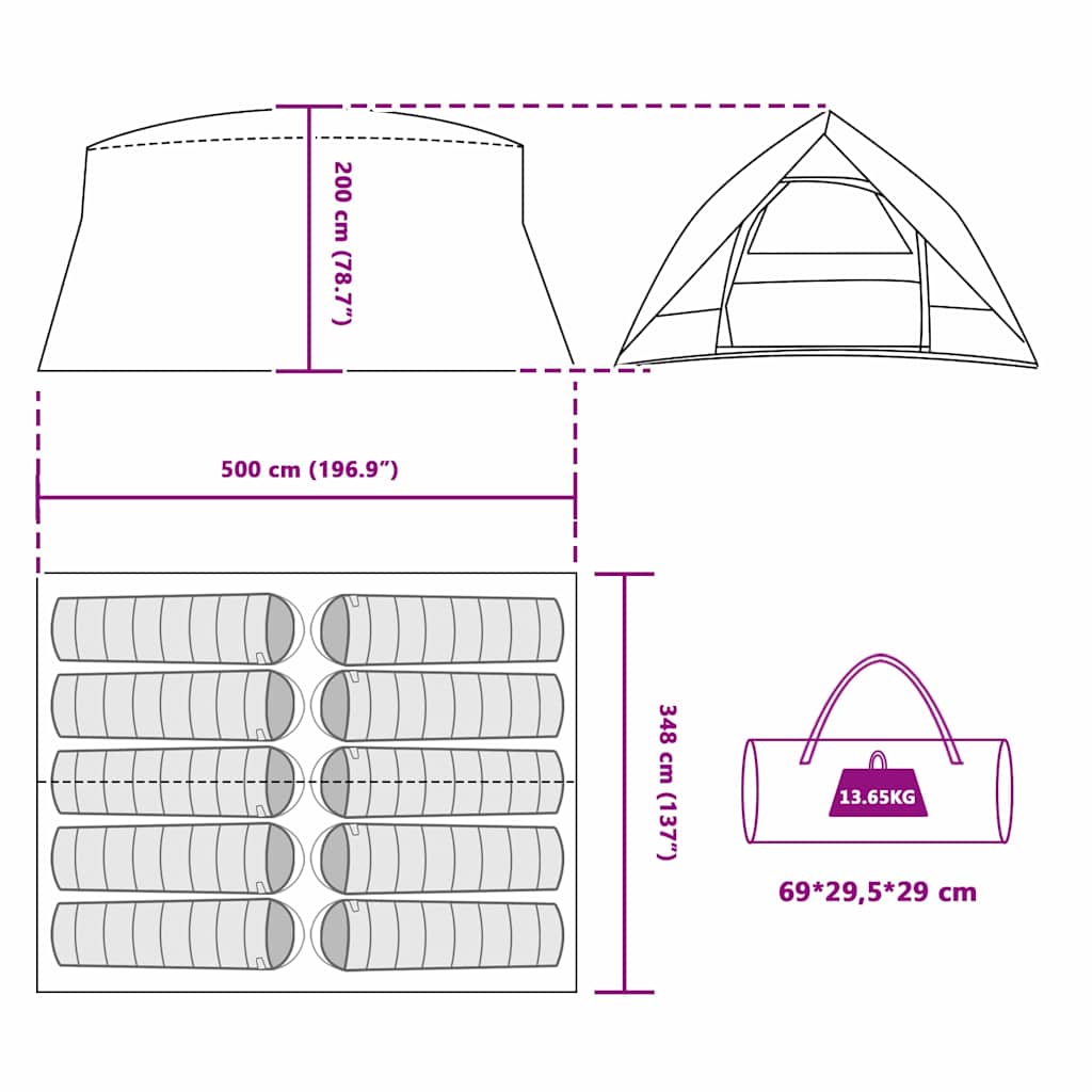 Tenda tunnel 10 persona Grigio e arancione taffetà Impermeabile