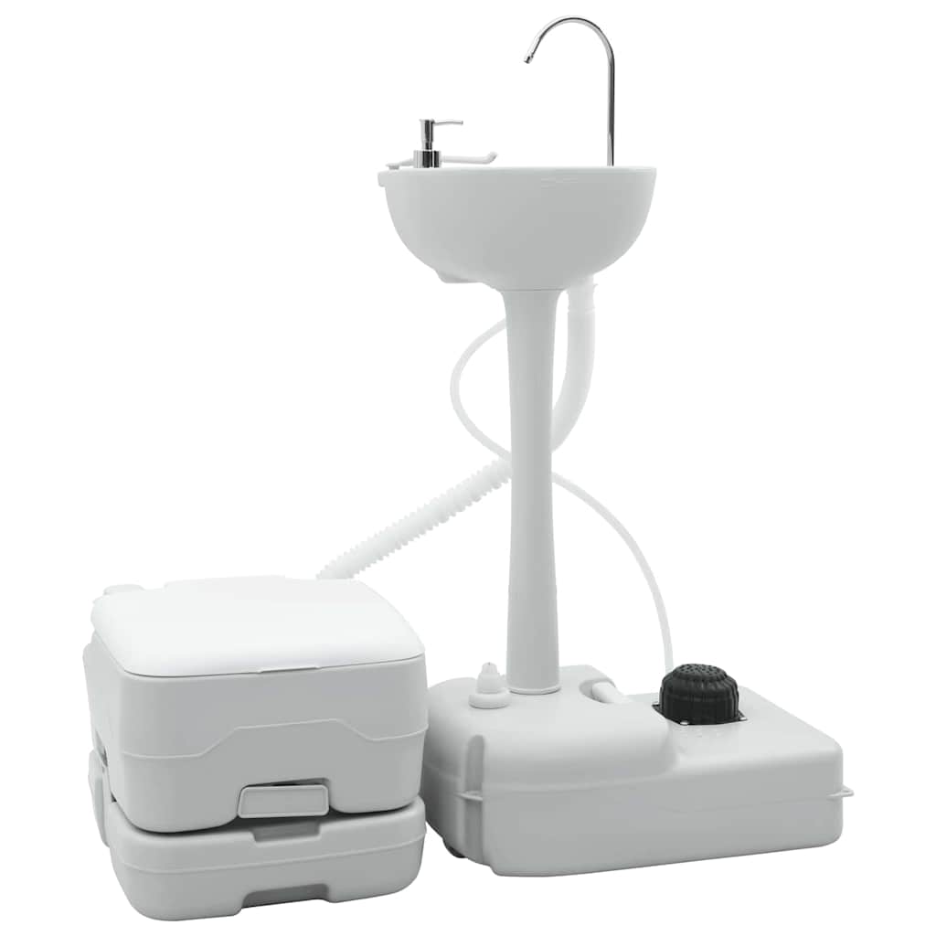 Set di toilette per il campeggio 2 pz Grigio e Bianco
