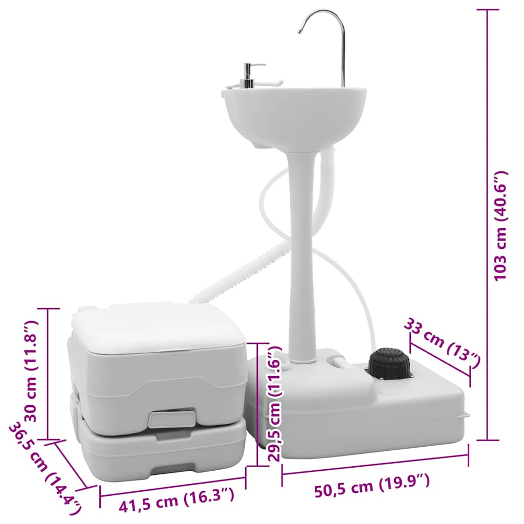 Set di toilette per il campeggio 2 pz Grigio e Bianco