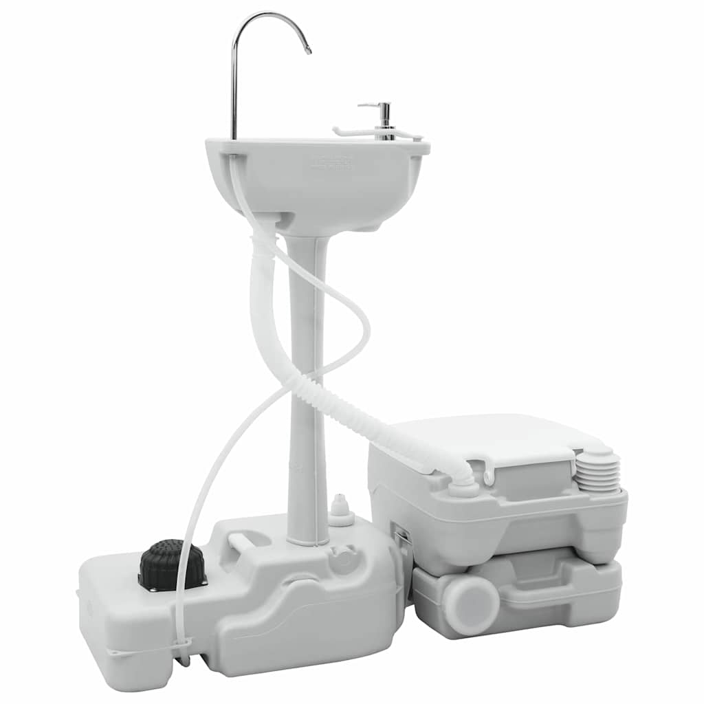 Set di toilette per il campeggio 2 pz Grigio e Bianco