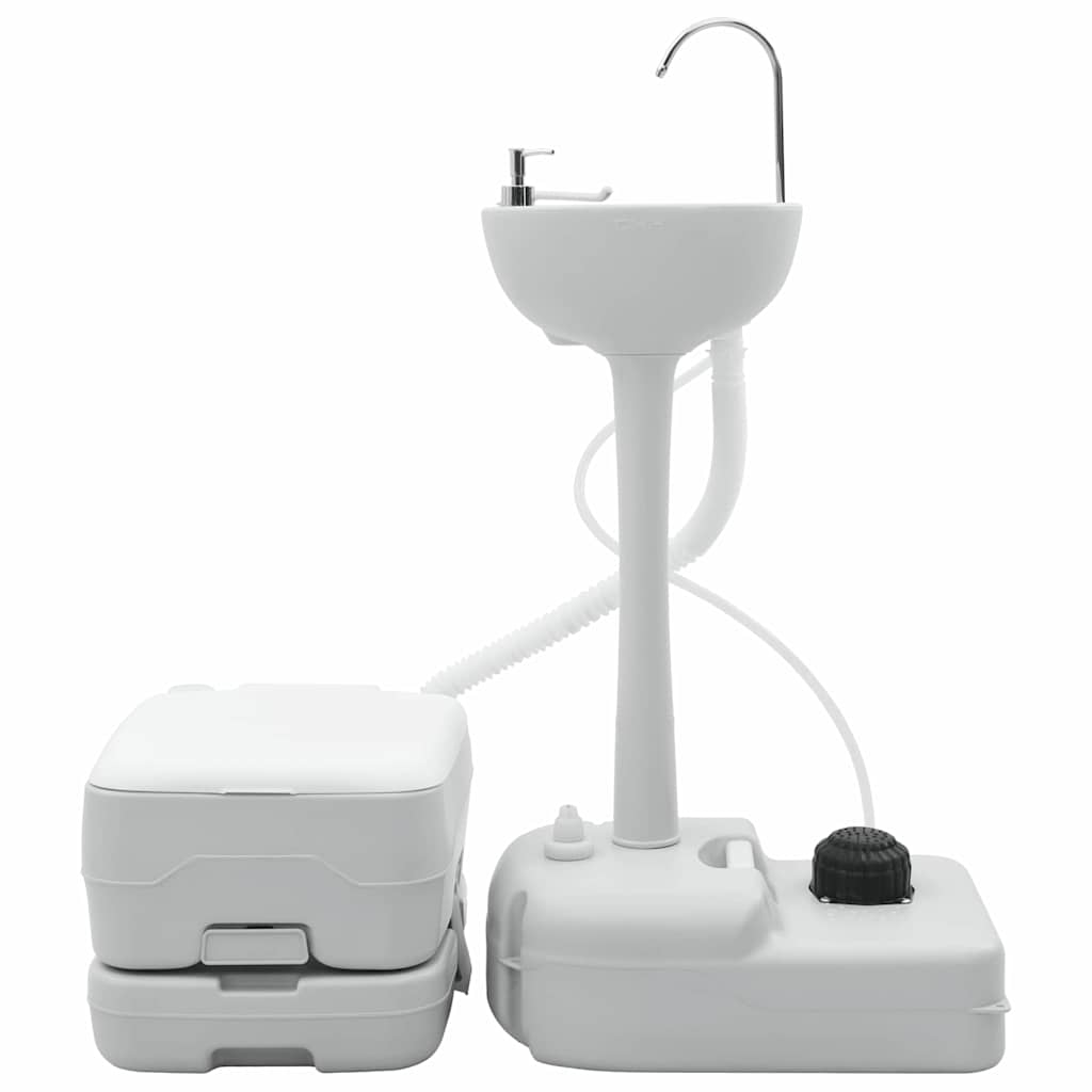Set di toilette per il campeggio 2 pz Grigio e Bianco