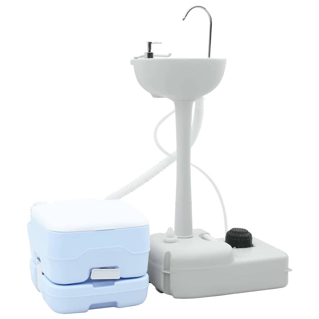 Set di toilette per il campeggio 2 pz Blu e Bianco