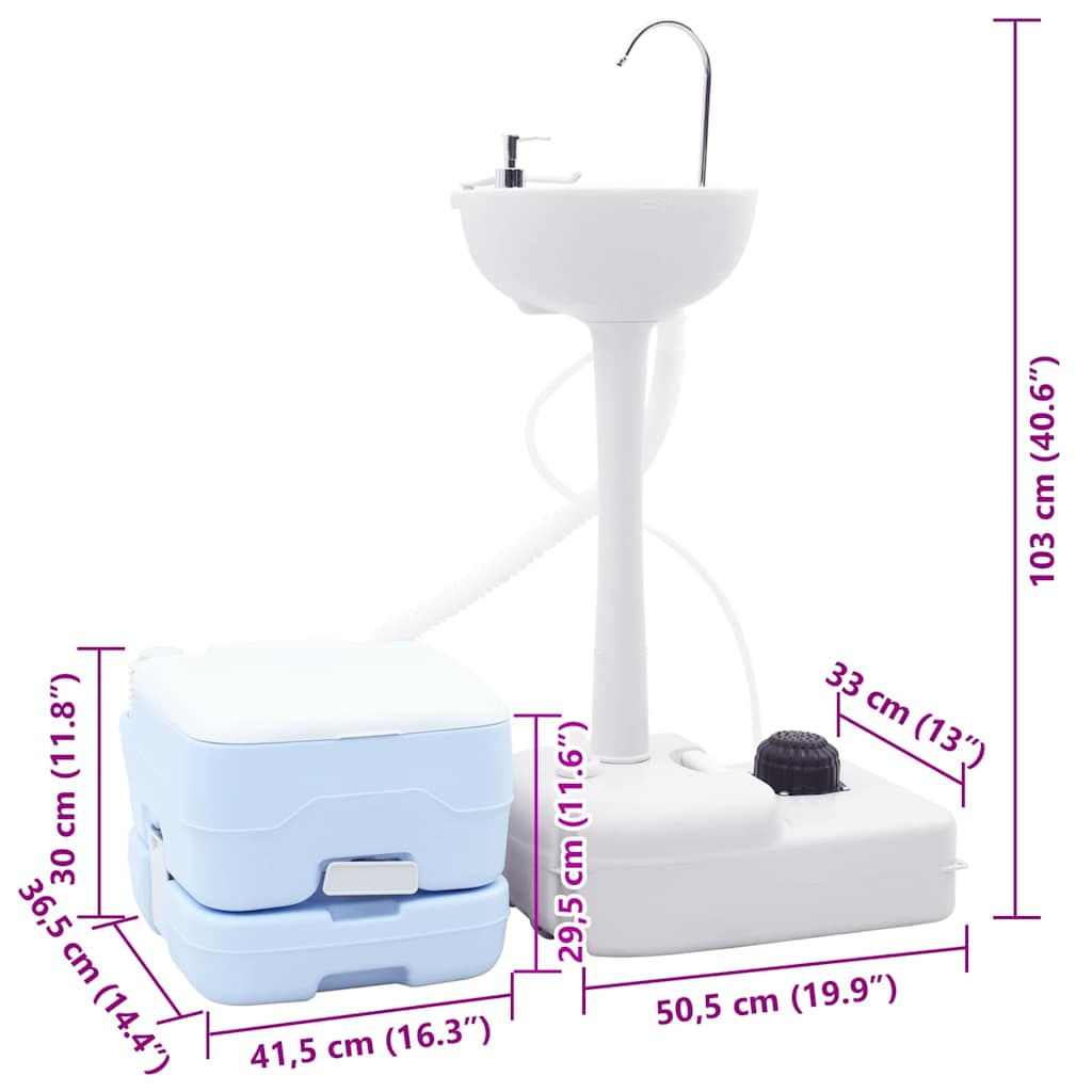 Set di toilette per il campeggio 2 pz Blu e Bianco