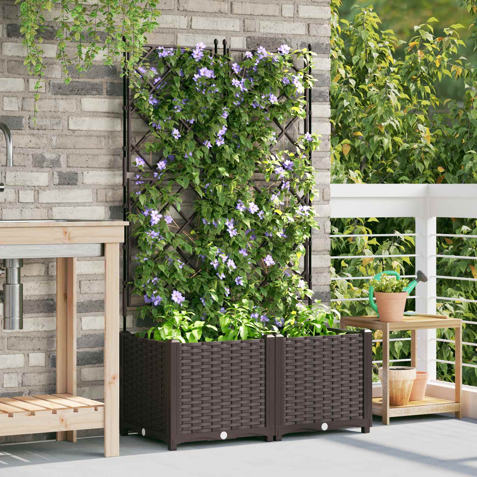 Vaso da giardino 2 pz Marrone 80 x 40 x 143 cm PP