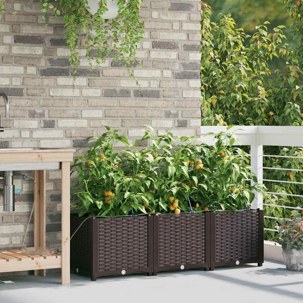 Vaso da giardino 3 pz Marrone 120 x 40 x 37,5 cm PP