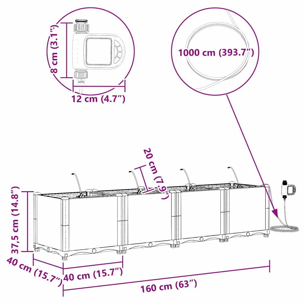 Vaso da giardino 4 pz Marrone 160 x 40 x 37,5 cm PP